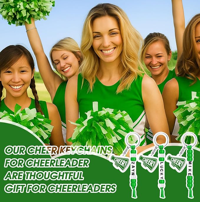 Suncalla 996 Pcs 24 Set Cheer Keychain Making Kit DIY Key Chain Crafts Cheerleader Gifts Cheerleading Bag Charms Adjustable Letter Beads Cards Strings Green Kit for Backpack Team Gift Sport Accessory