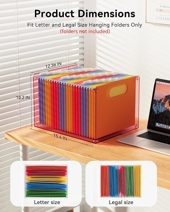 Oterri Large Pink Acrylic File Organizer with Handle, Desktop Box | 3mm Acrylic, Stain-Resistant, With Handle, Holds Letter & Legal Docs, Includes Hardware, Office, Home, Classroom, Countertop.