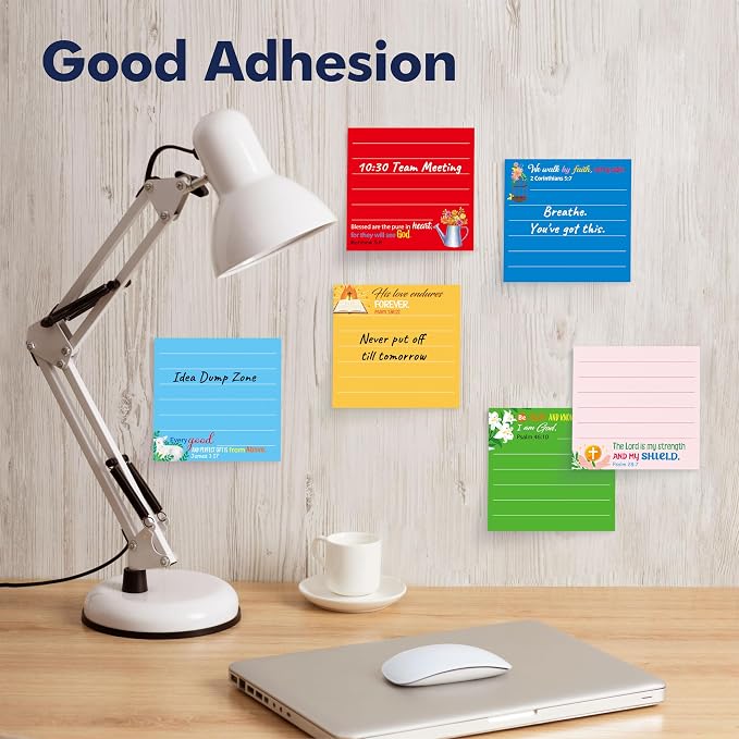 18 Pack Bible Sticky Notes with Lines, Inspirational Religious Christian Notepads, Bible Verse Quote Notepads for Message, Reminder, Gifts, Diary Lists, Office, School, Scripture Memo Pads (3” x 3”)