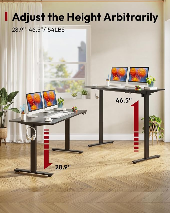 SANODESK One-Piece Electric Standing Desk, Seamless 48 x 24'' Ergonomic Height Adjustable Sit Stand Desk with Memory Presets for Home Office Computer Workstation, Black Frame/Black Top