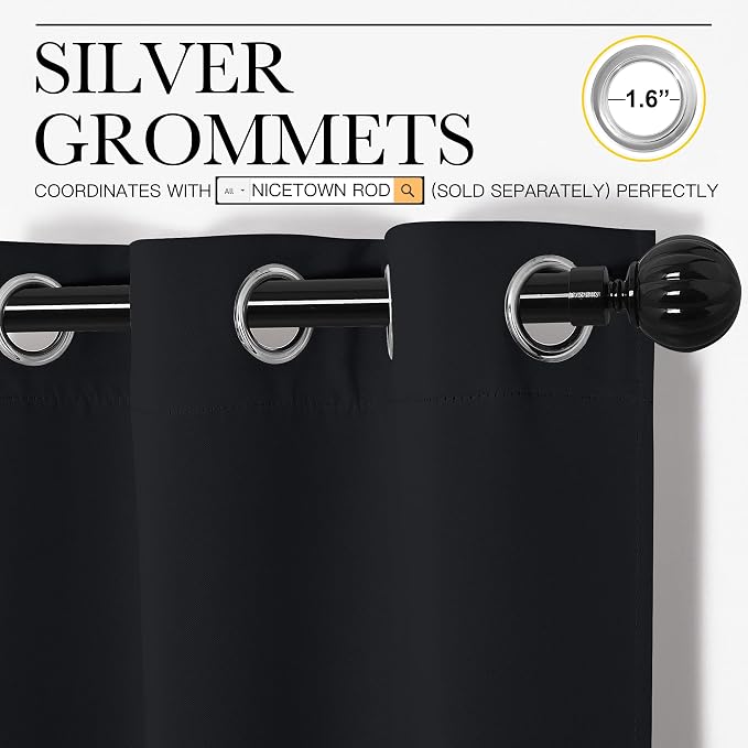 NICETOWN Halloween Patio Blackout Curtain Shades - Summer Home Decoration Thermal Insulated Grommet Blackout Draperies/Drapes for Kitchen (2 Panels, 55 inches x 90 inches, Black)