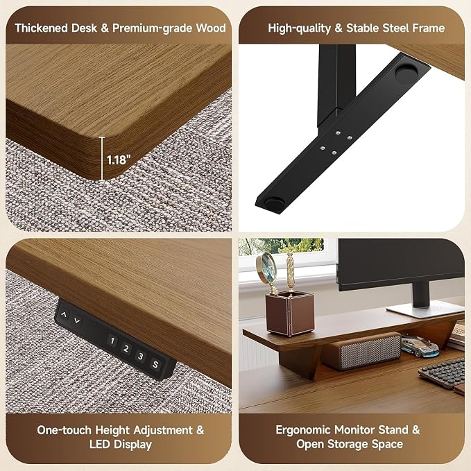 ONBRILL 55" Electric Standing Desk with 55" File Cabinet, Adjustable Height Home Office Furniture Set with Monitor Stand and 3 Drawers, Executive Workstationfor Home Office, Oak Brown
