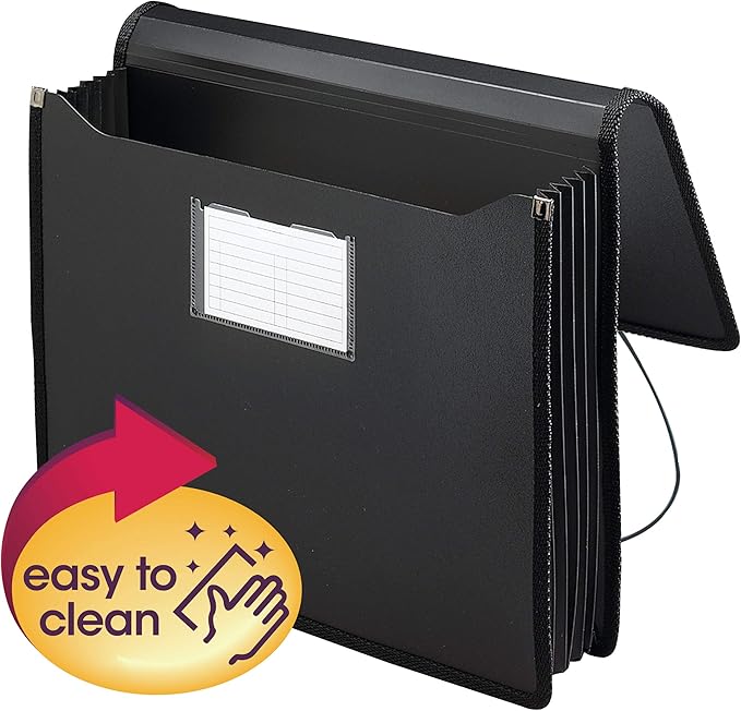 Smead Poly Wallet, Accordion File Organizer for File Folders, Letter Size, Black, 5-1/4 inch Expansion, Office Supplies, Document Organizer (71500)(Pack of 2)