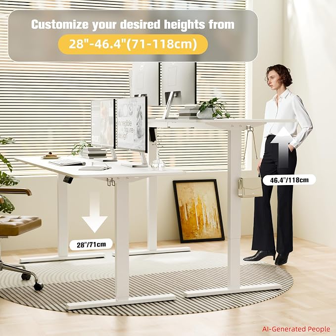 67"x24" Standing Desk, Height Adjustable Sit-Stand Home Office, White | Electric Adjustable Standing Desk, Sit to Stand Computer Office Desk with Splice Board, Memory Preset, Lifts 28.7''-46.5"