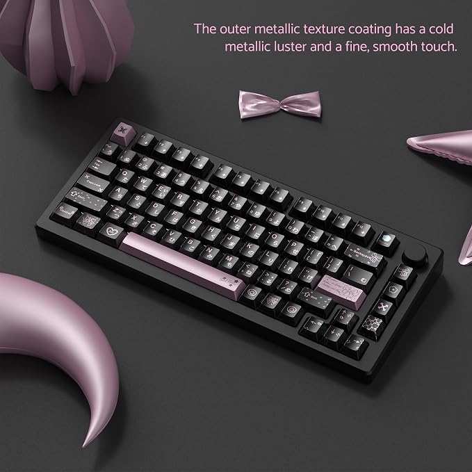 dagaladoo Keyboard keycaps Set, Double Shot PBT keycaps,dye-sub Cherry Profile Custom Key caps 60 65 75 Percent for Cherry-mx 61/66/75/80/87 Retro Mechanical Keyboard,Black/Pink Metal Coating