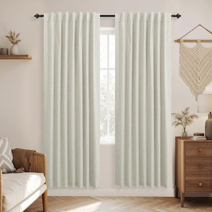 KOUFALL Thermal Curtains 78 Inches Long for Summer Heat Living Room, Blocking Insulated Linen Blackout Insulating Curtains to Keep Heat Out for Bedroom