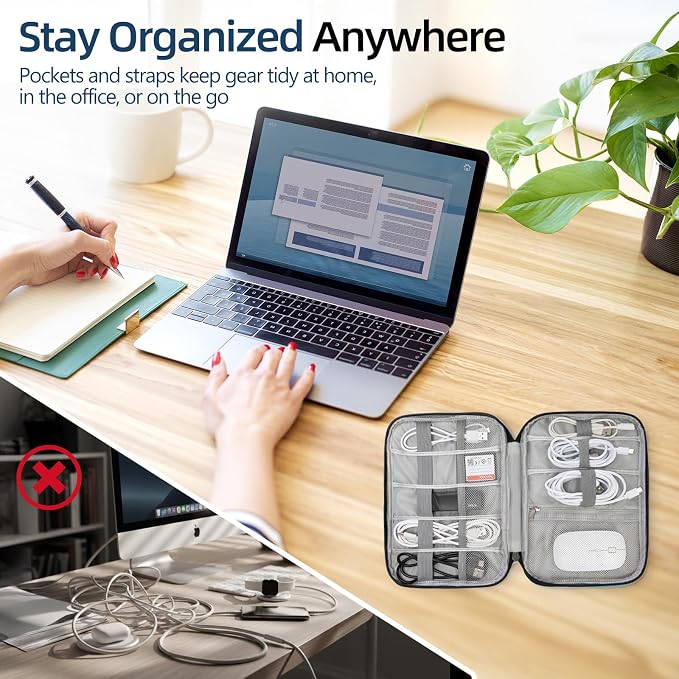 Electronics Organizer Travel Case - Water-Resistant Tech Bag for Cables, Chargers & Cord Management - Small Portable Pouch for Travel Accessories, Gear Bag for Airplane & Business