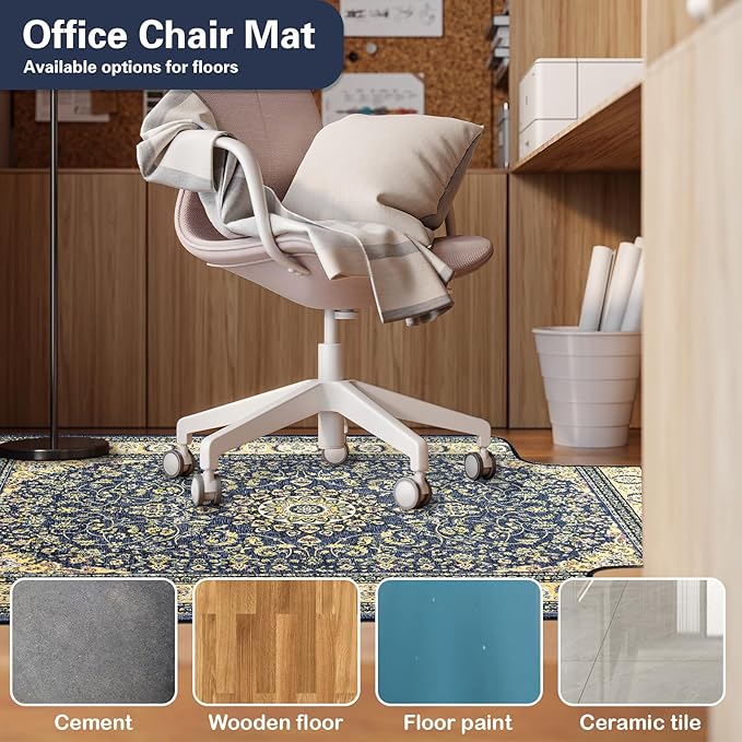 36" X 48" Office Chair Mat for Hardwood and Tile Floors, Under Desk Chair Mat for Carpet Protector Rolling Computer Chairs, Machine Washable Non-Slip Area Rug, Dark Blue