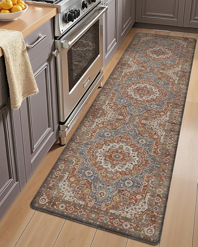 LUMI Anti Fatigue Kitchen Mat, Waterproof & Stain-Resistant Cushioned Standing Mat, Non-Slip Comfort Rug for Kitchen, Sink, Laundry, Home Office, 17" x 59", Blue Orange