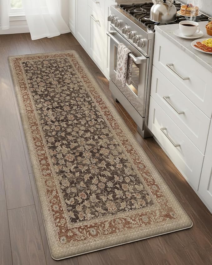 Color&Geometry Kitchen Mat 60x150cm Faded Vintage Anti Fatigue, Light Taupe | 0.4in Cushion Standing Mat For Cooking/Working/Laundry, Boho Decor, Non Slip PVC Kitchen Rug, Oil/Water Proof, Anti Slip