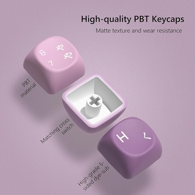 Womier MOA Purple Keycaps Japanese, PBT Keycaps for Mechanical Keyboard,Cute Dye-Sublimation Custom Keyboard Key Cap for 60 75 100 Percent Cherry Gateron MX Keyboards, Gradient Purple