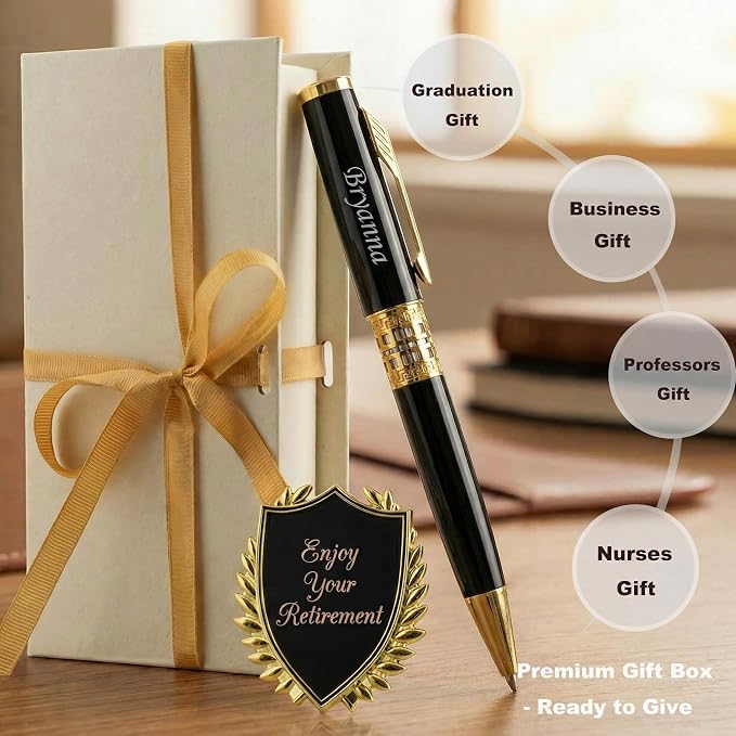 Yastar Personalized Luxury Ballpoint Pen with a Custom Medal Nice Gift Pens set Engrave with your Message Names Company Names Phone Number on pen - Souvenir Gift for Friends Business Employees