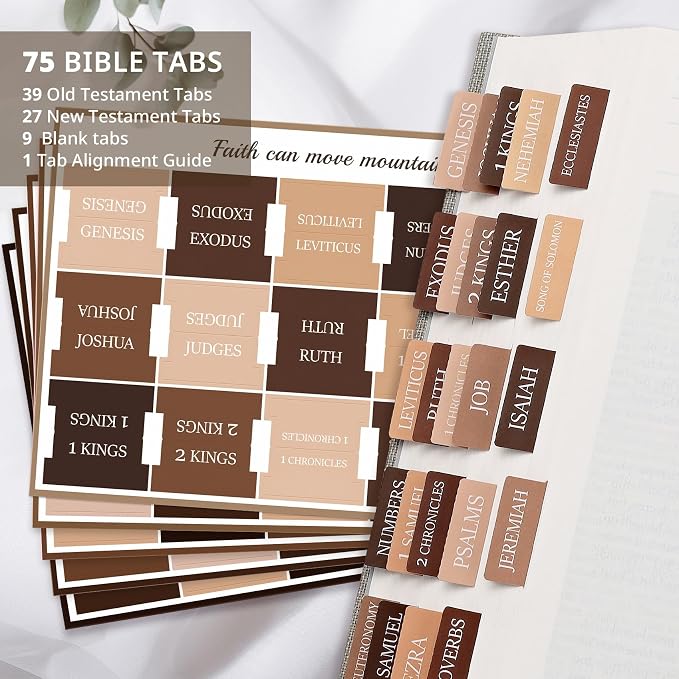 Bible Tabs for Women & Men, Bible Tabs for Study Bible, Large Print Neutral Bible Tabs for Easy Navigation, Bible Index Tabs, 66 Tabs Old & New Testament, Extra 9 Blank Tabs - Bed of Oak
