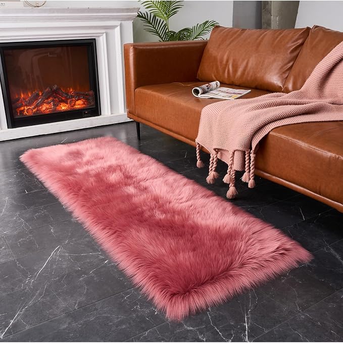 EasyJoy Ultra Soft Fluffy Faux Fur Rug, 2x6 ft Rectangle, Blush Pink | Chair Cover, Seat Pad, Fuzzy Area Rug