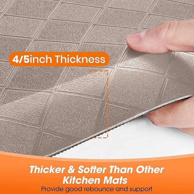 4/5 Inch Extra Thick Kitchen Mats for Floor,Non Slip Anti Fatigue Kitchen Rugs,Waterproof Stain Resistant Sink Mat,Cushioned Standing and Comfort Mats for Office (17"x28" Khaki)