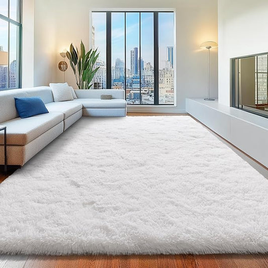 8x10 Area Rugs for Living Room, White Fluffy Shaggy Rug Soft Carpets, Big Rugs for Bedroom Nursery Kids Room Dorm Home Decor Aesthetic