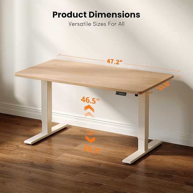 CubiCubi One-Piece Standing Desk, 48 x 24 Electric Height Adjustable Computer Desk, Sit Stand up Home Office Workstations with Whole-Piece Desktop, Maple