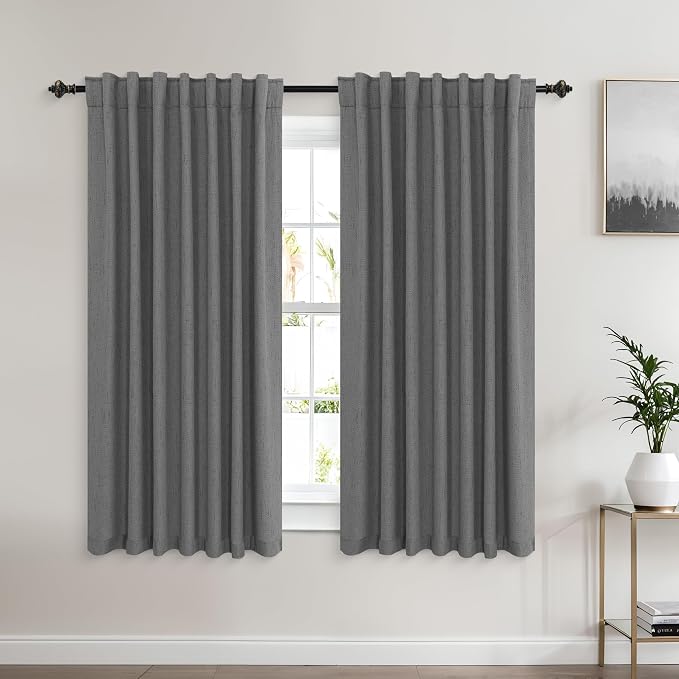 KOUFALL Short Window Curtains for Bathroom,Linen Textured Black Out Curtains for Bedroom 45 Inch Long