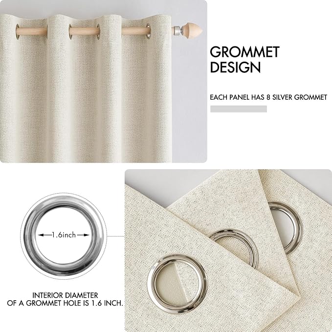 MIULEE 100% Blackout Linen Textured Curtains for Bedroom Solid Thermal Insulated Light Ivory Grommet Room Darkening Curtains & Drapes Luxury Decor for Living Room 52 x 90 Inch (2 Panels)
