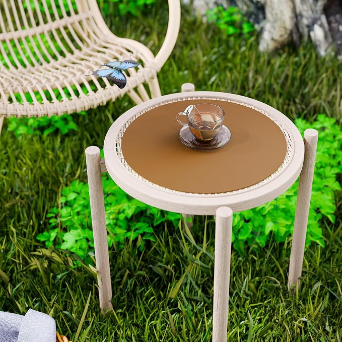MAIDERN 12 Inch Round Cork & Leather Placemats, Cuttable Size (6-12 Inch), Trimmable Dining Table Mat, Heat Resistant/Non-Slip Table Cover for Kitchen, Office, or Restauran (Brown)