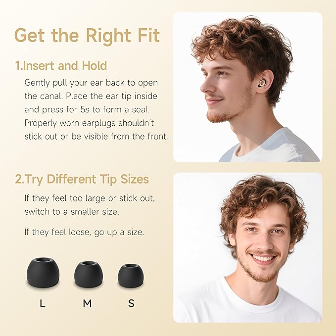 Ear Plugs for Sleeping Noise Cancelling Earbuds, Reusable Silicone Earplugs for Sleeping, High Fidelity with Mute Layer for Snoring Solution for Travel,Focus,45dB Noise Reduction (Black-Beige)