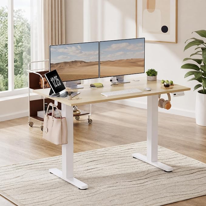 Claiks Electric Standing Desk, 40x24 Inch, Nature | Adjustable height for sit-stand, 156lbs capacity, scratch-resistant surface, 3 memory presets, cable management & hook.