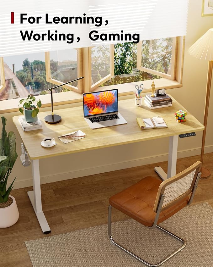 SANODESK Electric Standing Desk, 79 x 32'' Height Adjustable Sit Stand Desk with Large Splice Board Desktop Ergonomic Memory Presets Computer Workstations for Home Office, White Frame/White Wood Grain