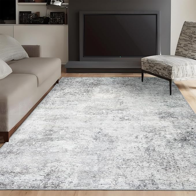 RUUGME 3x5 Area Rug for Entryway: Abstract Washable Non-Slip Small Area Rugs for Kitchen Bedroom Bathroom - Soft Low-Pile Floor Mat Stain Resistant Thin Throw Carpet for Modern Home Decor(3X5 Grey)
