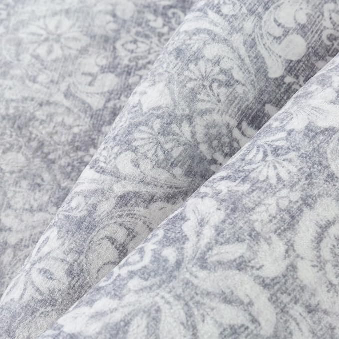 PureCozy 4x6 Area Rug Washable Gray Vintage Home Office Carpet Indoor Non Slip Small Low Plie Thin Bedroom Living Dining Room Retro Accent Throw Grey Rug