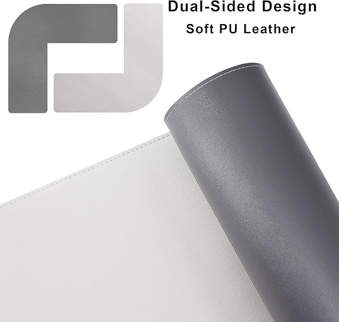 Chihein L-Shaped Desk Pad, Corner Desk Mat (49.2”+ 49.2”) x 15.7”, Computer Office Mouse pad Writing Table Pad for Home Office - Gray/White