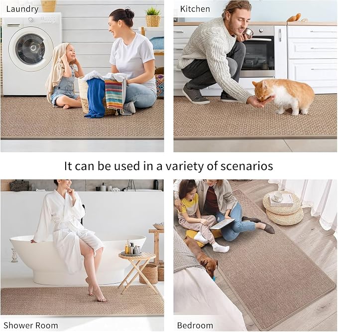 YDKGL Kitchen Mats for Floor, Super Absorbent Kitchen Rugs Non Slip Washable, Soft Imitation Linen Braided Kitchen Runner Rug, Standing Mat Kitchens Sink Mat, Easy to Clean, Brown 17x95