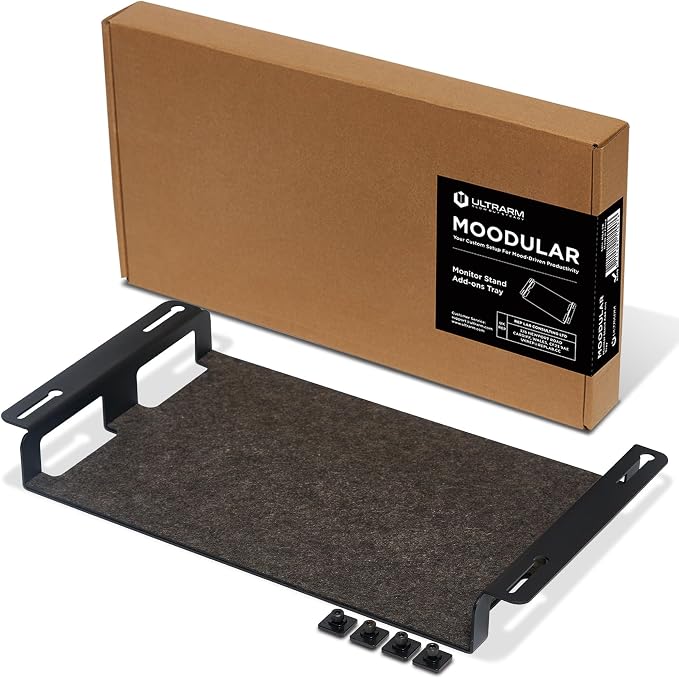 Moodular Storage Tray Add-On for Slide Rails, Do Not Use Alone | Accessory Only, Steel with Felt Lining, Anti-Scratch, Custom-Fit Positioning, Clutter-Free Workspace, Black, MSA-TR