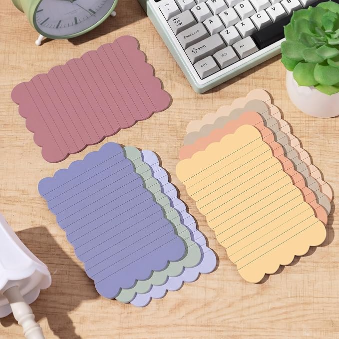 Eaasty 8 Pack Scalloped Sticky Notes Cute Adhesive Memo Pads Vintage Colors Aesthetic Lined Self Stick Note Pads 4" x 6" Pretty Wavy Sticky Notes Bulk 240 Sheets for School Office Supplies