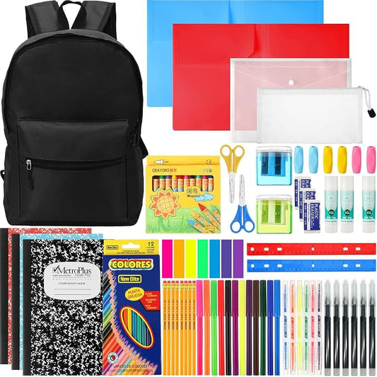 Gilprop 86 Pcs School Supplies Kit with Backpack Back to School Supplies Bag Set Elementary Essential Bundle Bulk for Student Classroom(Black)