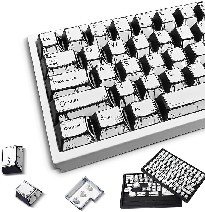 Retro PBT Keycaps - White Japanese Manga Keycaps Set, 141 Keys Cherry Profile Dye-Sub Custom Keycap, Minimalist Style Key caps for 60%, 65%, 75%, 100% Cherry MX Mechanical Keyboard