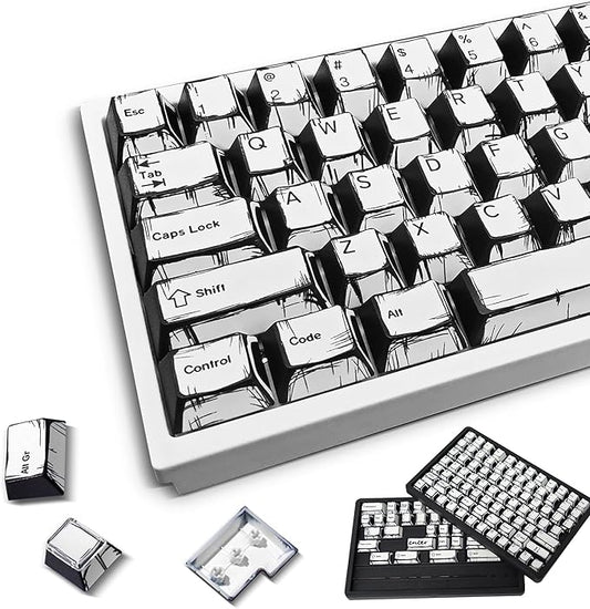 Retro PBT Keycaps - White Japanese Manga Keycaps Set, 141 Keys Cherry Profile Dye-Sub Custom Keycap, Minimalist Style Key caps for 60%, 65%, 75%, 100% Cherry MX Mechanical Keyboard