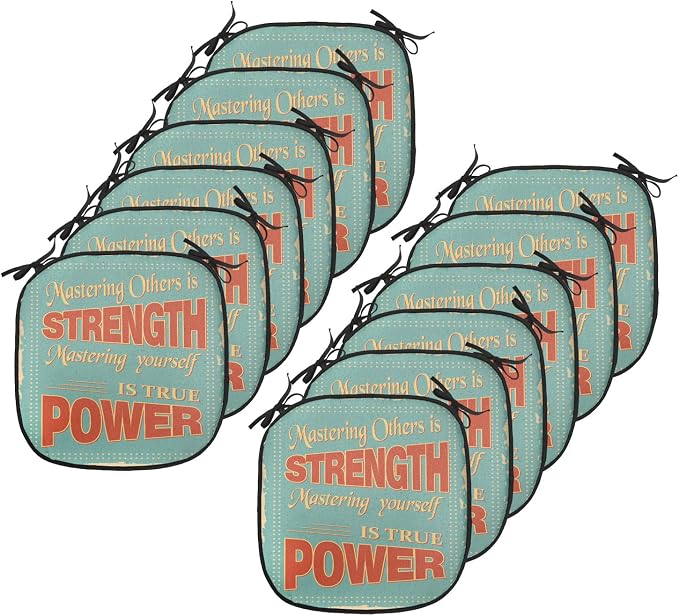Lunarable Saying Chair Cushion Pads Set 12, Notes Mastering Yourself is True Power by Lao Tzu, Anti-Slip Seat Padding for Kitchen & Patio, 16"x16", Pale Brown Pale Blue