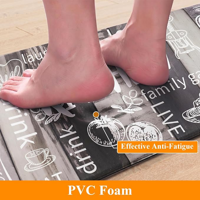HEBE Anti Fatigue Kitchen Rugs Set of 2, Cushioned Kitchen Mats for Floor | Non Slip Farmhouse Kitchen Rug and Runner Set, Waterproof Comfort Kitchen Floor Mat Carpet for Sink, Standing Desk, Laundry