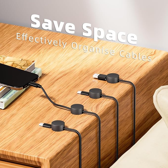Viaky 8 PCS Magnetic Cord Holder Cable Management,Magnetic Wire Holder | Black Magnetic Cable Holder,Reusable Cord Organizer,Adhesive Cable Clip for Nightstand Desk Wall,Car,Home Office Accessories