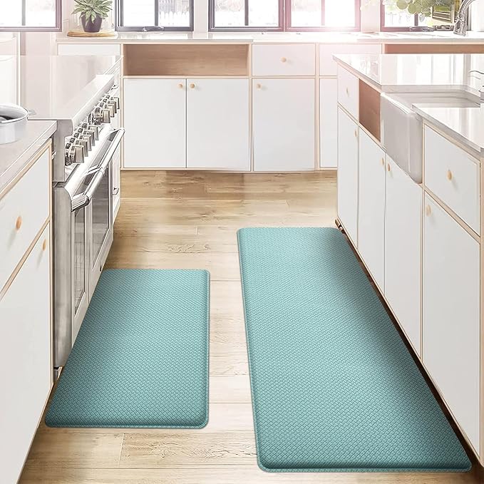 Kitchen Mats and Rugs Set of 2 - Cushioned Anti-Fatigue Kitchen Rug for Floor Washable 17"x29" +17"x59", Turquoise