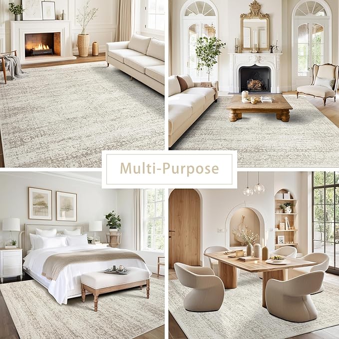 Srugn Washable Rugs 4x6 Area Rugs for Living Room,Bedroom,Kids Room,Nursery- Ultra Soft Faux Wool Small Carpets,Non Slip&Non-Shedding Low Pile Vintage Print Rugs for Enterway,Home Office Decor