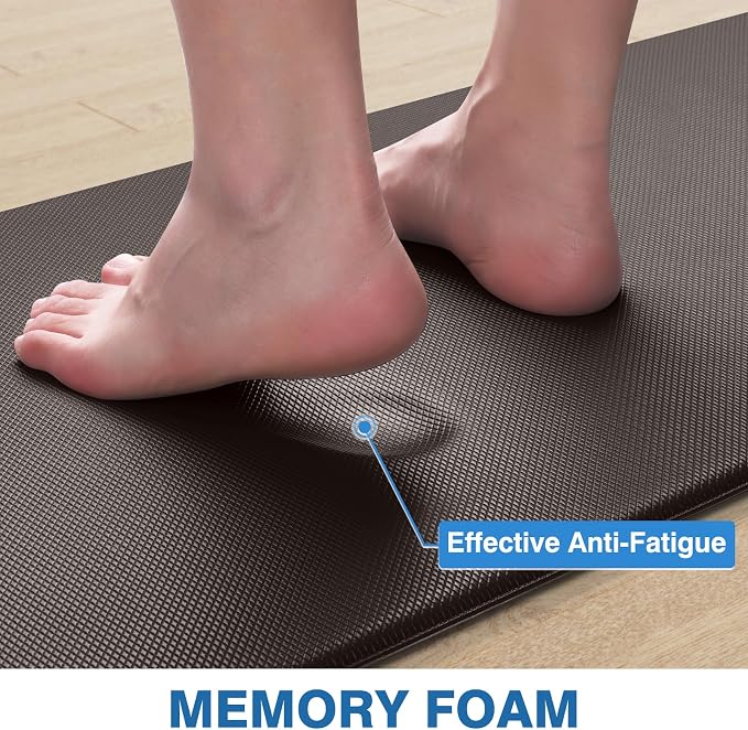 StepRite Kitchen Mats, 2PCS Kitchen Rugs, Cushioned Anti Fatigue Kitchen Mats for Floor, Non-Slip Standing Desk Mat, Waterproof Kitchen Rug Set for Kitchen, Floor, Office,17.3"x30"+17.3"x59",Chocolate