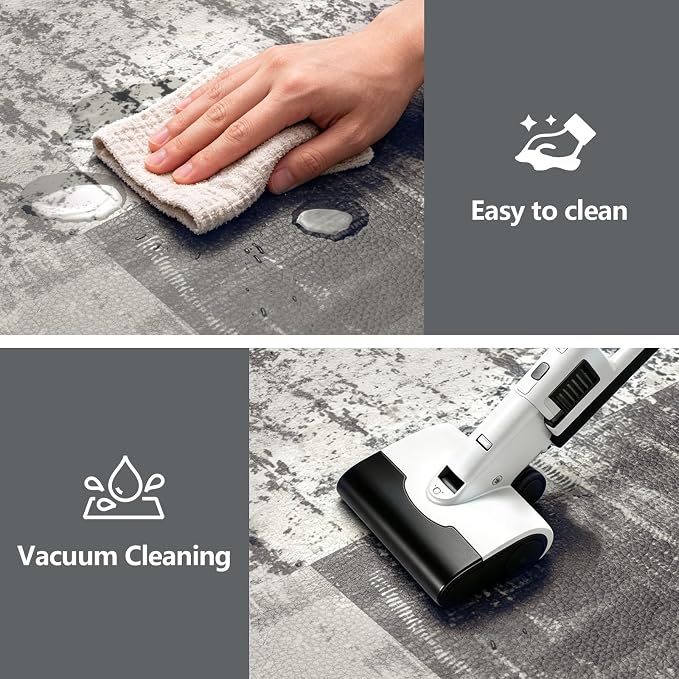 LOKHOM Anti Fatigue Kitchen Mats for Floor, 24x59 Non Slip Modern Cushioned Standing Comfort Kitchen Runner Rug, Waterproof Geometric Patchwork Memory Foam Padded for Sink Laundry Office, Grey