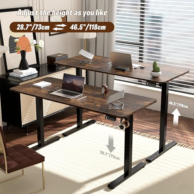 55"x24" Standing Desk, Height Adjustable Sit-Stand Home Office, Brown | Electric Adjustable Standing Desk, Sit to Stand Computer Office Desk with Splice Board, Memory Preset, Lifts 28.7''-46.5"