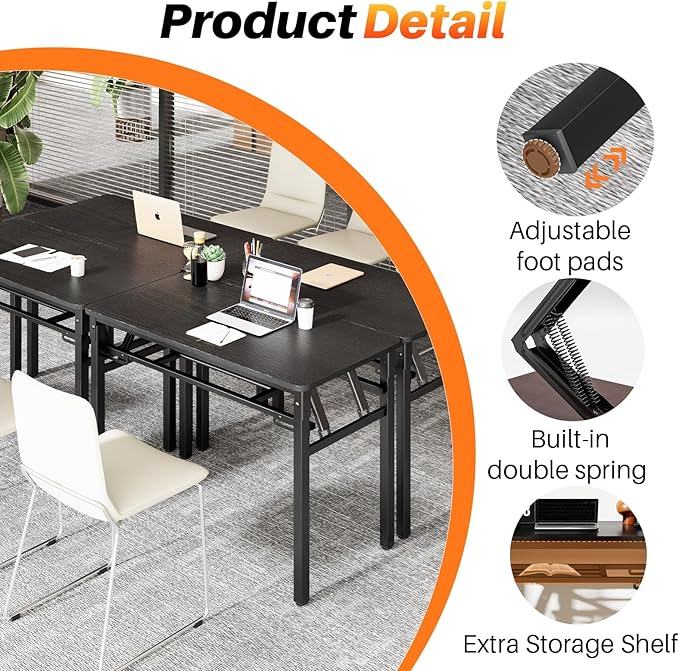 BYMECOST 31.5 inches Folding Desk Small Desk, No Assembly Computer Desk with Storage Shelf, No Install Small Foldable Table for Home Office,Study Table for Small Space (Black, 31.5")