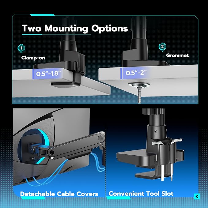 Single Monitor Arm Desk Mount for 17-49 Inch Monitors, Black | Heavy Duty Monitor Mount Stacked Monitor Arm Desk Holds 44 lbs