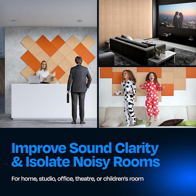 Acoustic Panels 12-Pack Soundproof Wall Panels 12"X12"X0.4" Sound Panels High Density Sound Dampening Panels - [Soft Camel Square]