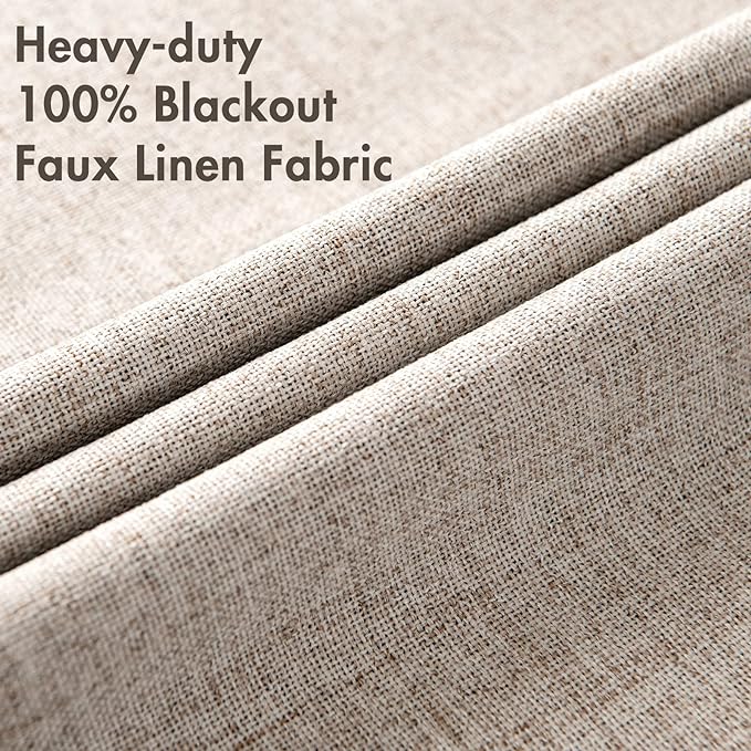 MIULEE Blackout Curtains for Bedroom Polyester Texture Thermal Insulated Natural Khaki Grommet Room Darkening Curtains & Drapes Luxury Decor for Living Room 52 x 90 Inch (2 Panels)