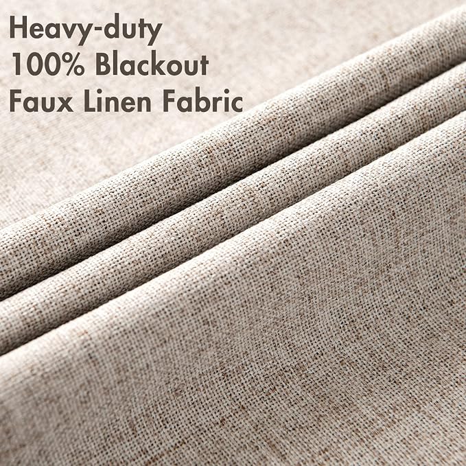 MIULEE Blackout Curtains for Bedroom Linen Texture Solid Thermal Insulated Natural Khaki Grommet Room Darkening Curtains & Drapes Luxury Decor for Living Room 52x54 Inch (2 Panels)