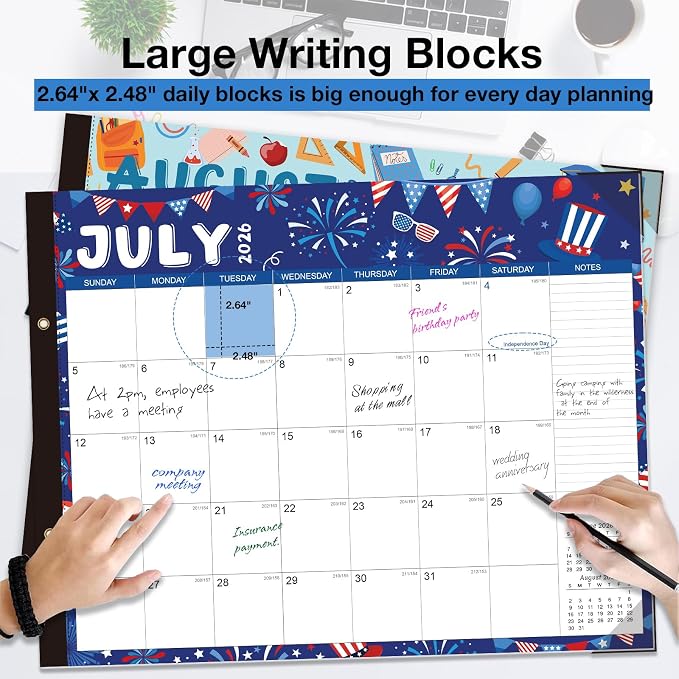 Desk Calendar 2026-2027 - 22" x 17", 18 Month Desk Calendar july 2026-2027 Dec, Large Monthly Desktop Calendar with Plastic Cover, Thick Paper, Corner Protectors - Colorful(2 Stickers Included)